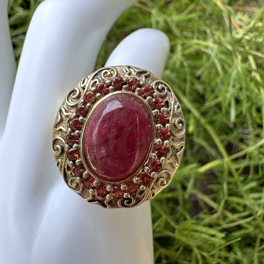 Ross Simons Accent Ring Ruby Cabochon Garnet Size 5 Sterling Silver w GP 8.1g
